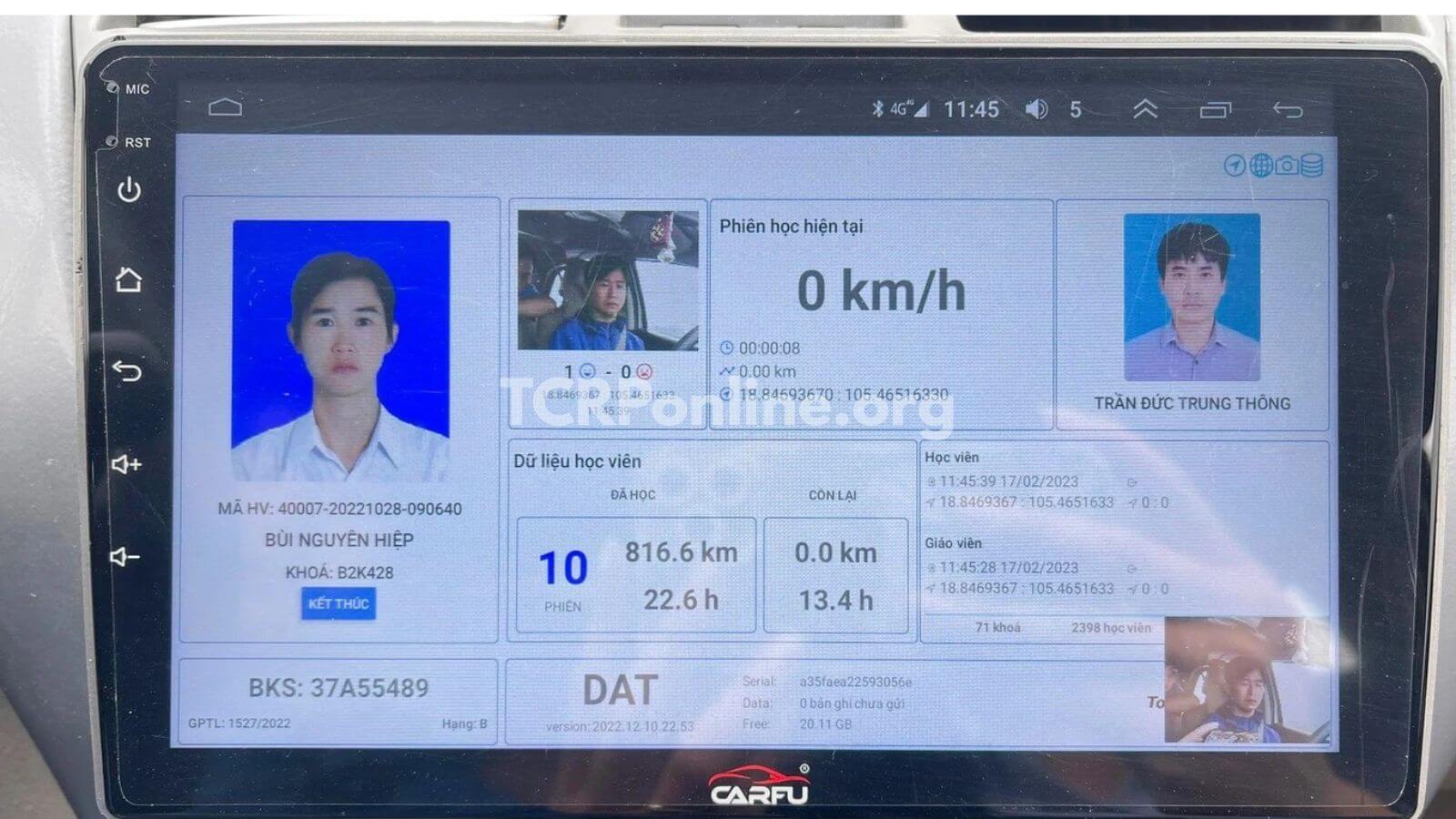 Hình ảnh học viên từ camera phải trùng với thông tin nhận diện được tích hợp trước đó trong thẻ DAT, nếu không trùng thì dữ liệu sẽ không được ghi nhận