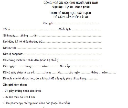 Đơn Đăng Kí Lái Xe-Cách Đăng Ký Thi Bằng Lái Xe Máy